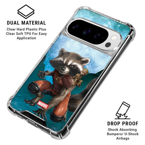 Marvel Rocket and Baby Groot Cosmic Bond Google Pixel 10 Pro XL Clear Case
